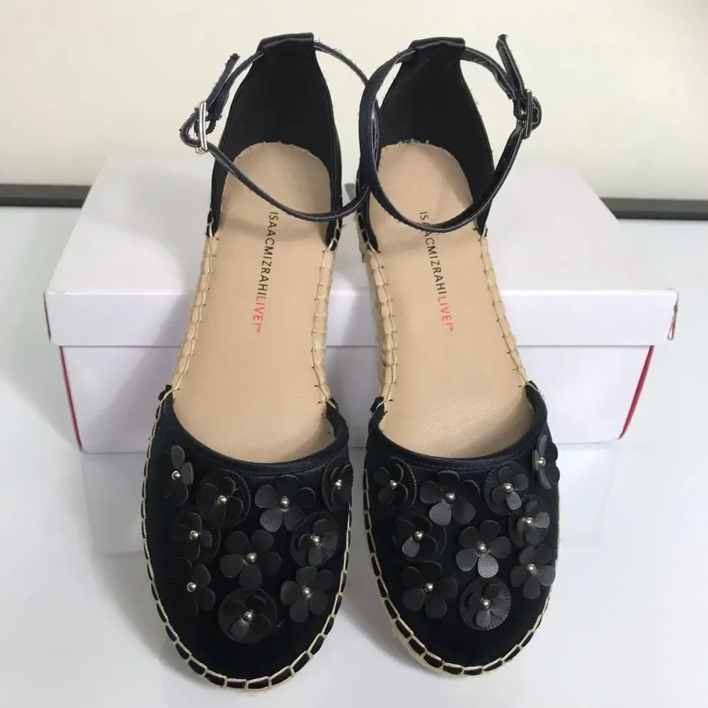 Isaac Mizrahi Floral Applique Satin Espadrilles